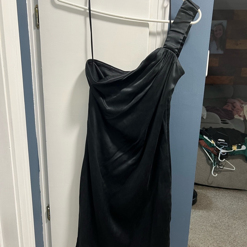 Express Black Asymmetrical Pleated Cocktail Dress